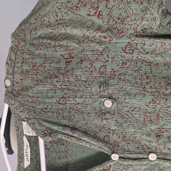 Orvis blouse, stretchy, green & burgundy Medium - Picture 2 of 6